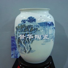 景德镇陶瓷名家名人名作省高工陶然作品山乡人家手绘瓷器花瓶摆件